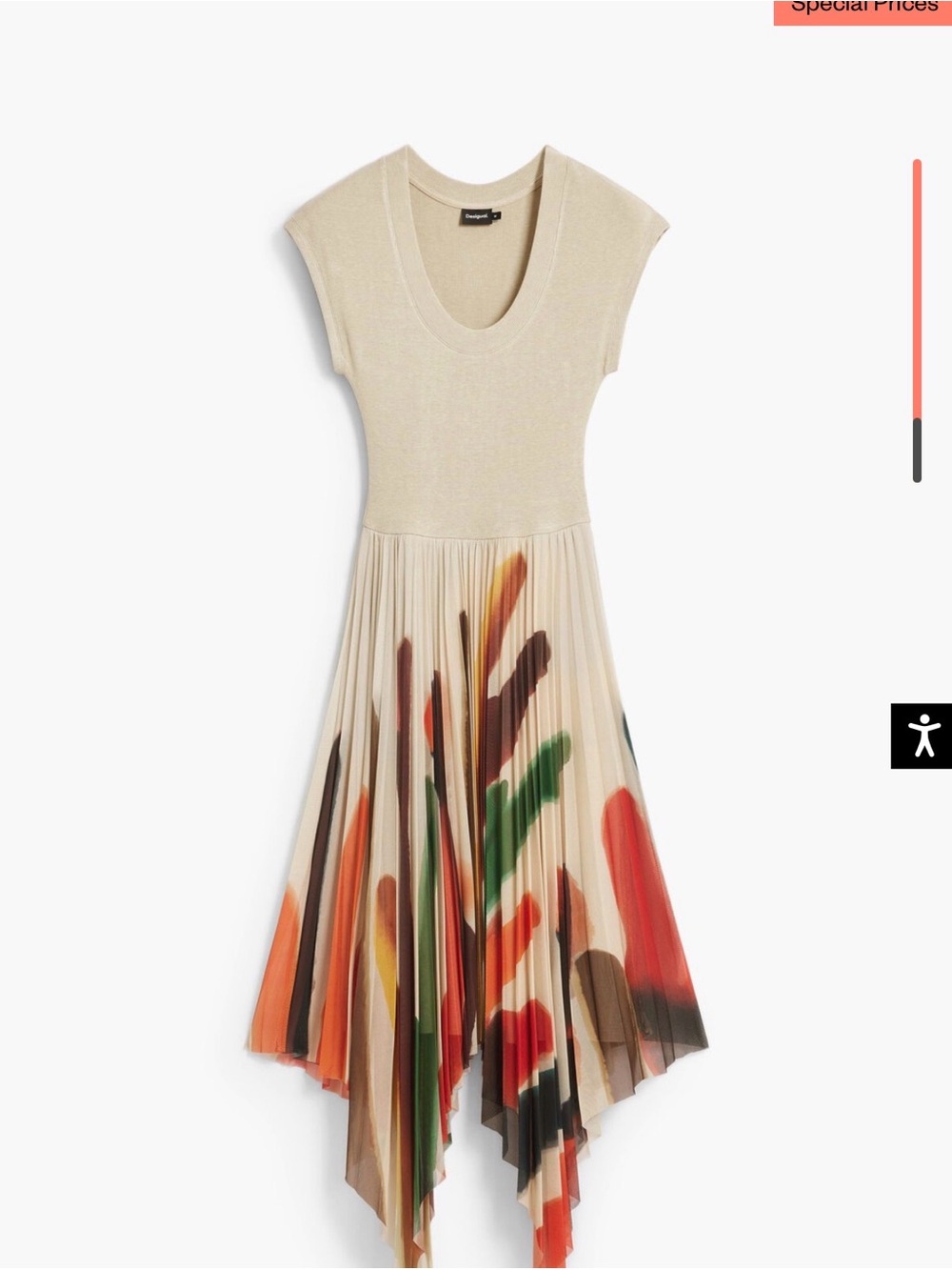 Desigual Lacroix Beige Asymmetrical Dress with Multicolor Brushstroke Print